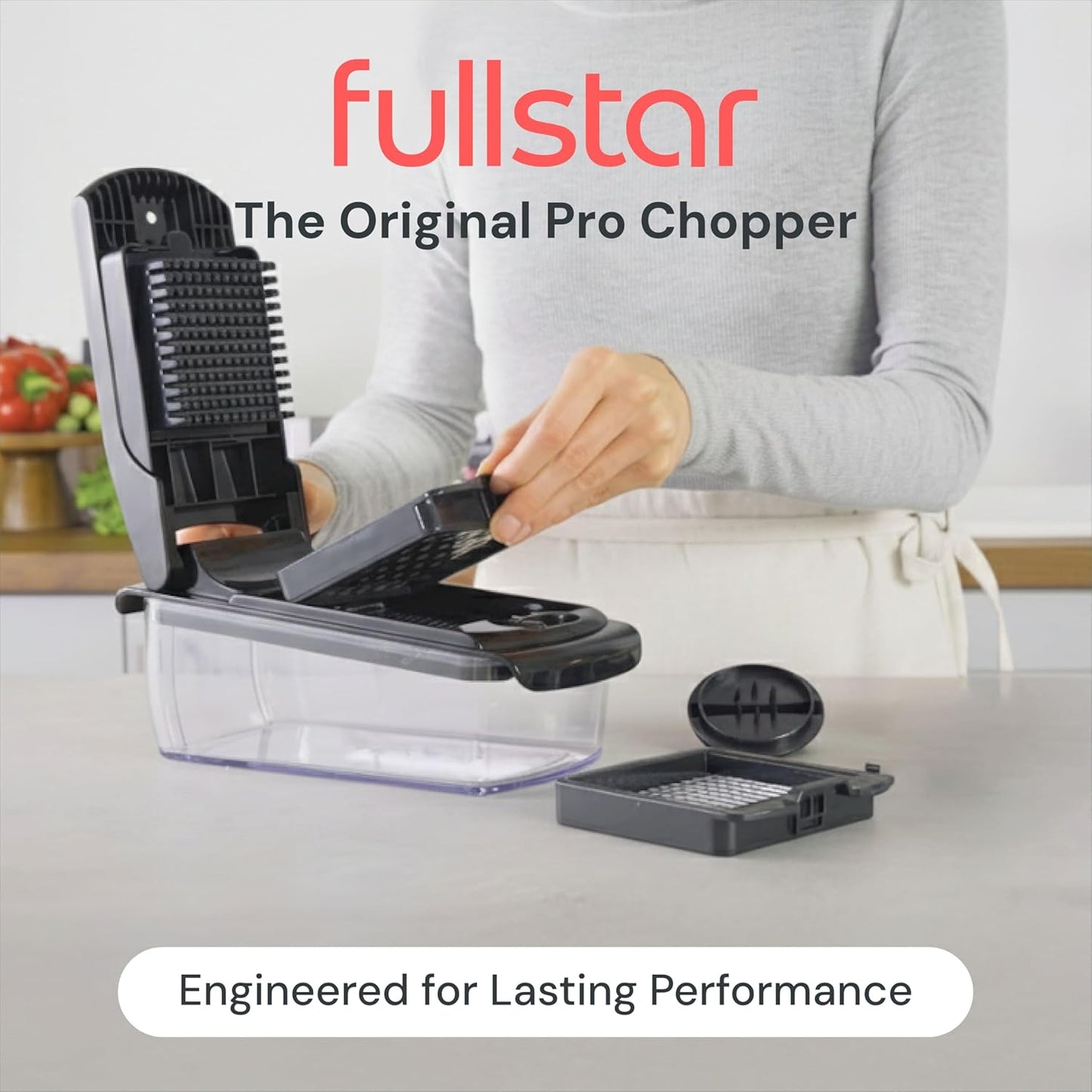 Pro Original Vegetable Chopper & Spiralizer, Kitchen Prep Tool | 4 in 1 Veggie Slicer, Onion & Fruit Cutter with Sharp Stainless Steel Blades & Container, All-in-One Food Prep Tool (White)