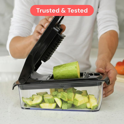 Pro Original Vegetable Chopper & Spiralizer, Kitchen Prep Tool | 4 in 1 Veggie Slicer, Onion & Fruit Cutter with Sharp Stainless Steel Blades & Container, All-in-One Food Prep Tool (White)