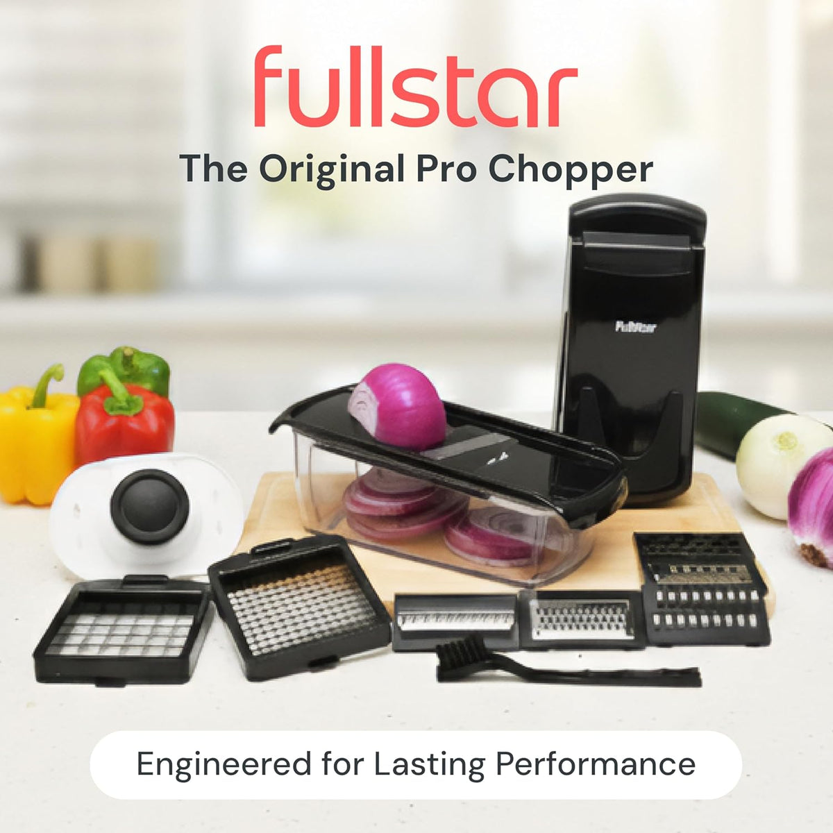 Pro Original Vegetable Chopper & Spiralizer, Kitchen Prep Tool | 4 in 1 Veggie Slicer, Onion & Fruit Cutter with Sharp Stainless Steel Blades & Container, All-in-One Food Prep Tool (White)