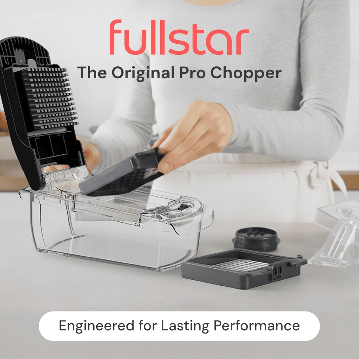 Pro Original Vegetable Chopper & Spiralizer, Kitchen Prep Tool | 4 in 1 Veggie Slicer, Onion & Fruit Cutter with Sharp Stainless Steel Blades & Container, All-in-One Food Prep Tool (White)