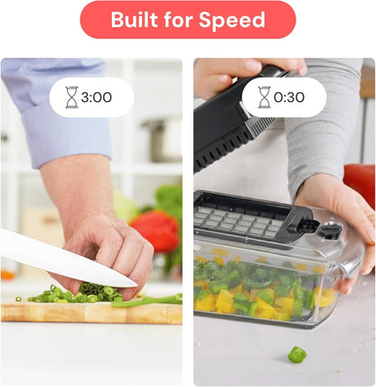 Pro Original Vegetable Chopper & Spiralizer, Kitchen Prep Tool | 4 in 1 Veggie Slicer, Onion & Fruit Cutter with Sharp Stainless Steel Blades & Container, All-in-One Food Prep Tool (White)