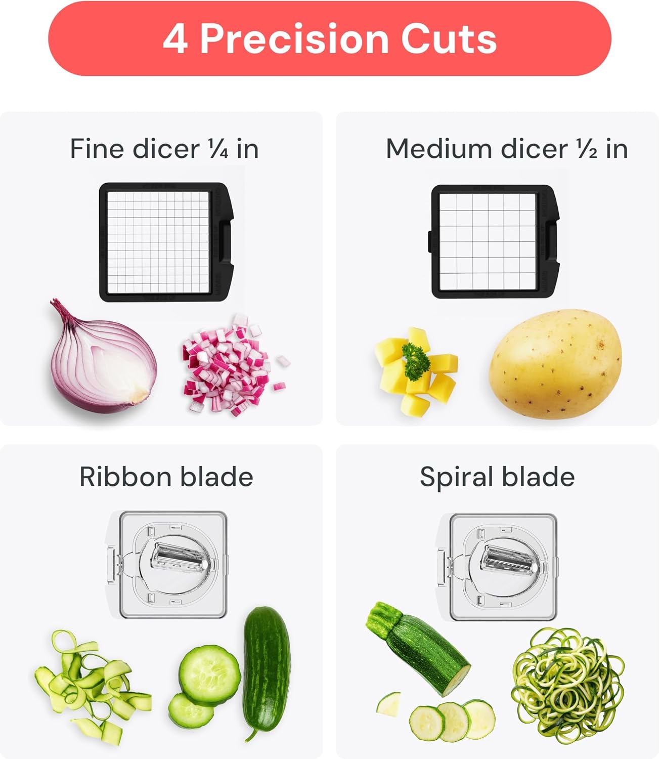 Pro Original Vegetable Chopper & Spiralizer, Kitchen Prep Tool | 4 in 1 Veggie Slicer, Onion & Fruit Cutter with Sharp Stainless Steel Blades & Container, All-in-One Food Prep Tool (White)