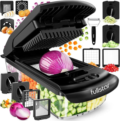 Pro Original Vegetable Chopper & Spiralizer, Kitchen Prep Tool | 4 in 1 Veggie Slicer, Onion & Fruit Cutter with Sharp Stainless Steel Blades & Container, All-in-One Food Prep Tool (White)