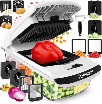 Pro Original Vegetable Chopper & Spiralizer, Kitchen Prep Tool | 4 in 1 Veggie Slicer, Onion & Fruit Cutter with Sharp Stainless Steel Blades & Container, All-in-One Food Prep Tool (White)