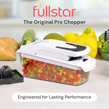 Pro Original Vegetable Chopper & Spiralizer, Kitchen Prep Tool | 4 in 1 Veggie Slicer, Onion & Fruit Cutter with Sharp Stainless Steel Blades & Container, All-in-One Food Prep Tool (White)
