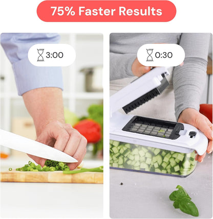 Pro Original Vegetable Chopper & Spiralizer, Kitchen Prep Tool | 4 in 1 Veggie Slicer, Onion & Fruit Cutter with Sharp Stainless Steel Blades & Container, All-in-One Food Prep Tool (White)