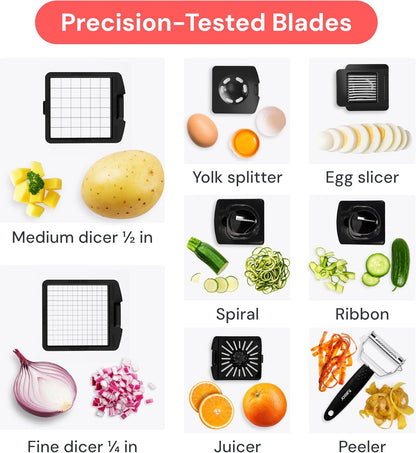Pro Original Vegetable Chopper & Spiralizer, Kitchen Prep Tool | 4 in 1 Veggie Slicer, Onion & Fruit Cutter with Sharp Stainless Steel Blades & Container, All-in-One Food Prep Tool (White)
