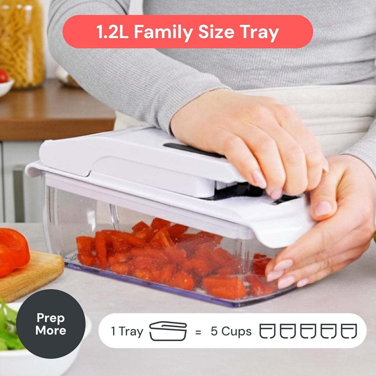 Pro Original Vegetable Chopper & Spiralizer, Kitchen Prep Tool | 4 in 1 Veggie Slicer, Onion & Fruit Cutter with Sharp Stainless Steel Blades & Container, All-in-One Food Prep Tool (White)