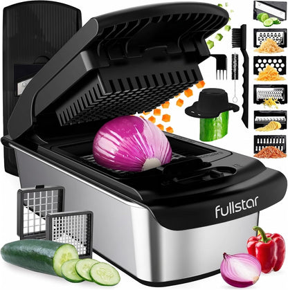 Pro Original Vegetable Chopper & Spiralizer, Kitchen Prep Tool | 4 in 1 Veggie Slicer, Onion & Fruit Cutter with Sharp Stainless Steel Blades & Container, All-in-One Food Prep Tool (White)