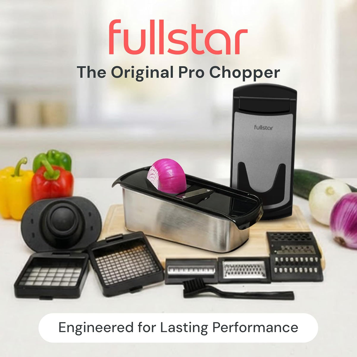 Pro Original Vegetable Chopper & Spiralizer, Kitchen Prep Tool | 4 in 1 Veggie Slicer, Onion & Fruit Cutter with Sharp Stainless Steel Blades & Container, All-in-One Food Prep Tool (White)