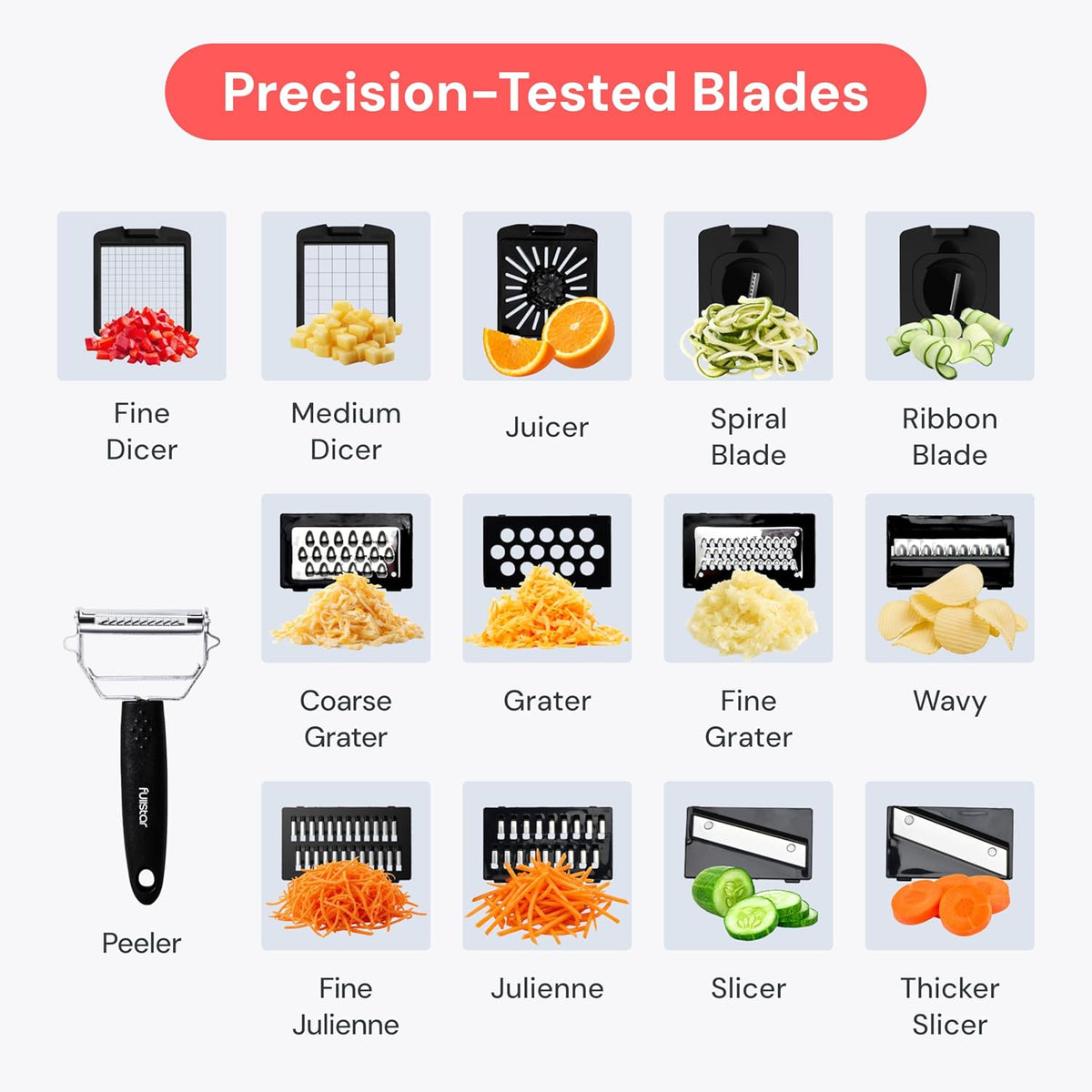 Pro Original Vegetable Chopper & Spiralizer, Kitchen Prep Tool | 4 in 1 Veggie Slicer, Onion & Fruit Cutter with Sharp Stainless Steel Blades & Container, All-in-One Food Prep Tool (White)