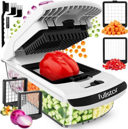 Pro Original Vegetable Chopper & Spiralizer, Kitchen Prep Tool | 4 in 1 Veggie Slicer, Onion & Fruit Cutter with Sharp Stainless Steel Blades & Container, All-in-One Food Prep Tool (White)