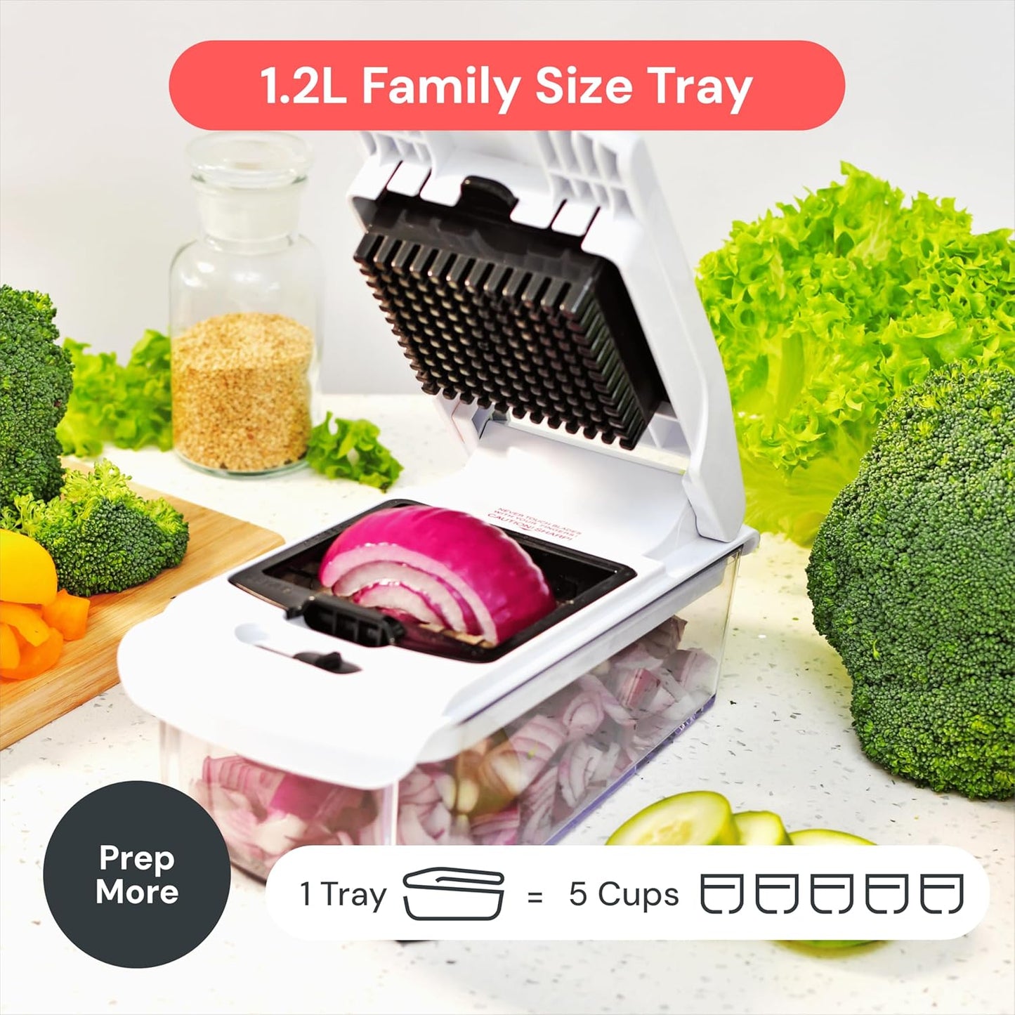 Pro Original Vegetable Chopper & Spiralizer, Kitchen Prep Tool | 4 in 1 Veggie Slicer, Onion & Fruit Cutter with Sharp Stainless Steel Blades & Container, All-in-One Food Prep Tool (White)