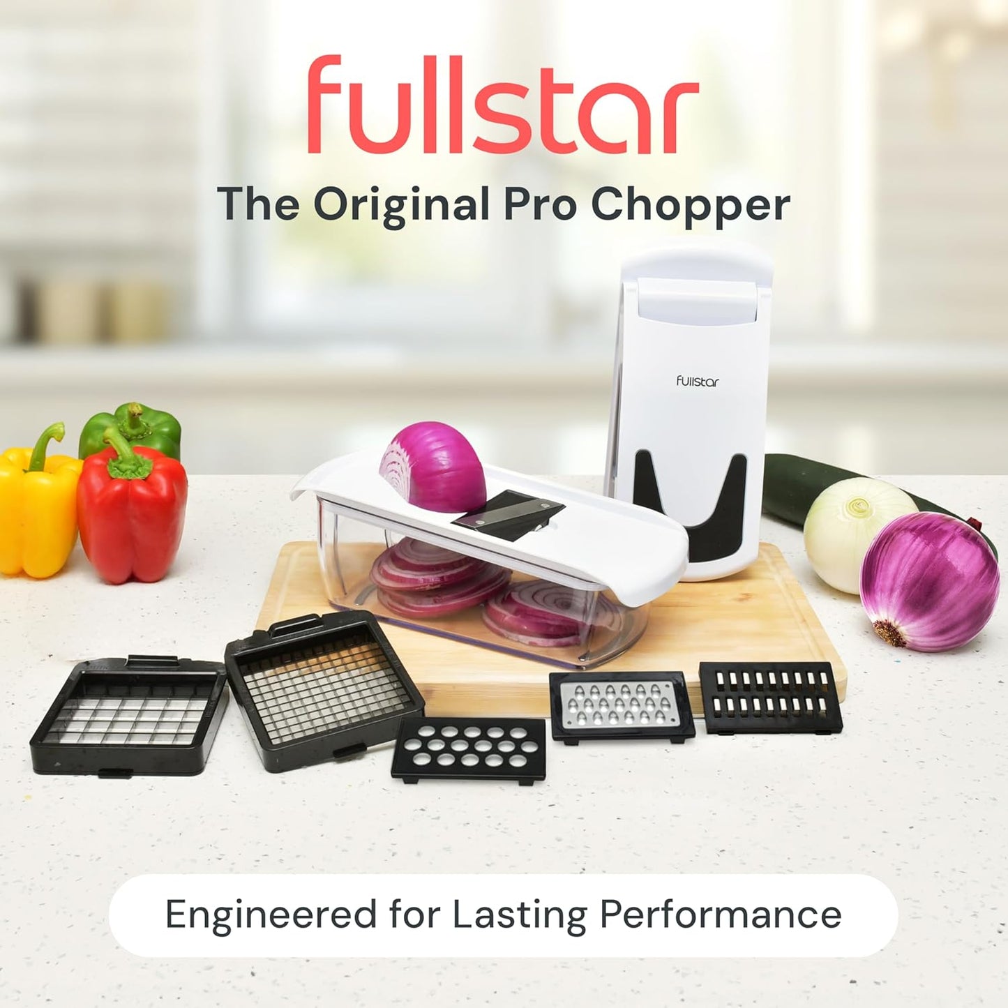 Pro Original Vegetable Chopper & Spiralizer, Kitchen Prep Tool | 4 in 1 Veggie Slicer, Onion & Fruit Cutter with Sharp Stainless Steel Blades & Container, All-in-One Food Prep Tool (White)