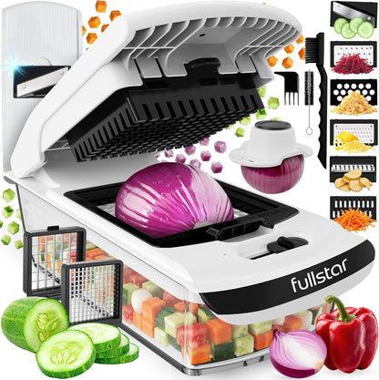 Pro Original Vegetable Chopper & Spiralizer, Kitchen Prep Tool | 4 in 1 Veggie Slicer, Onion & Fruit Cutter with Sharp Stainless Steel Blades & Container, All-in-One Food Prep Tool (White)