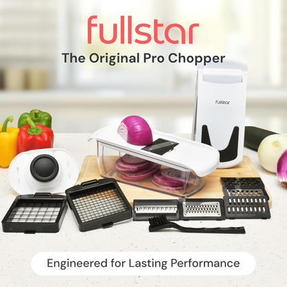 Pro Original Vegetable Chopper & Spiralizer, Kitchen Prep Tool | 4 in 1 Veggie Slicer, Onion & Fruit Cutter with Sharp Stainless Steel Blades & Container, All-in-One Food Prep Tool (White)