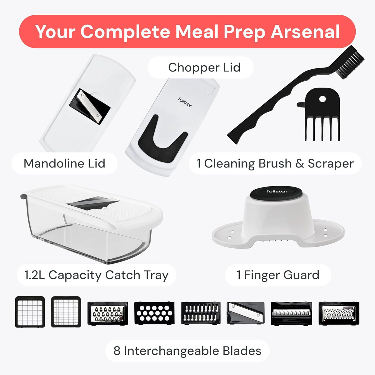 Pro Original Vegetable Chopper & Spiralizer, Kitchen Prep Tool | 4 in 1 Veggie Slicer, Onion & Fruit Cutter with Sharp Stainless Steel Blades & Container, All-in-One Food Prep Tool (White)