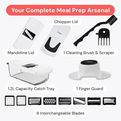 Pro Original Vegetable Chopper & Spiralizer, Kitchen Prep Tool | 4 in 1 Veggie Slicer, Onion & Fruit Cutter with Sharp Stainless Steel Blades & Container, All-in-One Food Prep Tool (White)