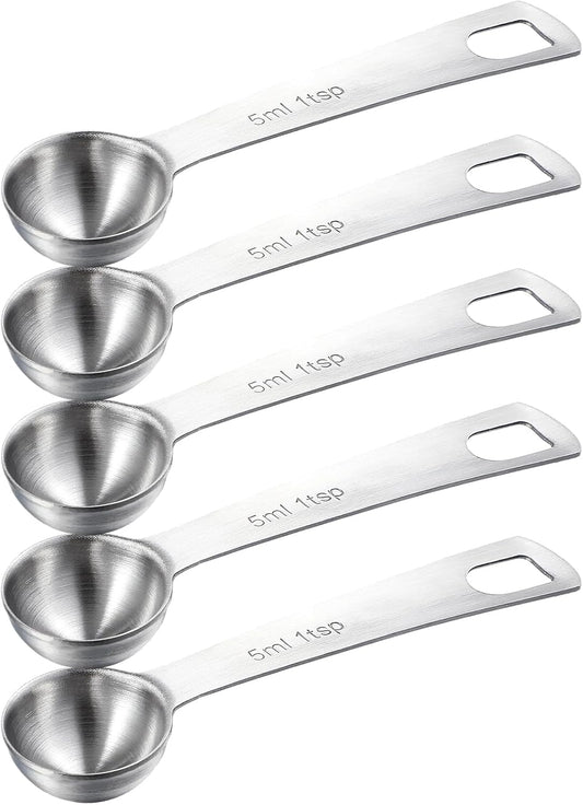 5 PCS Measuring Spoons Tablespoon Measuring Spoon 1/3 Tbsp (1 tsp | 5 ml | 1/6 oz) Stainless Steel Measurings Spoons for Kitchen Cooking Spoon(Silver)