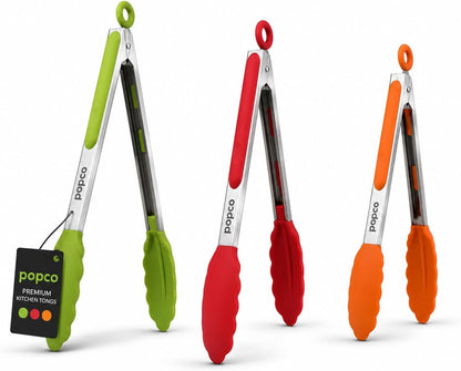 3 Piece Kitchen Tongs Set 7, 9, 12 Inch - Stainless Steel Nonstick Tongs with Silicone Tips - Heat Resistant and Dishwasher Safe for Cooking, Grilling, Salad, and Everyday Serving