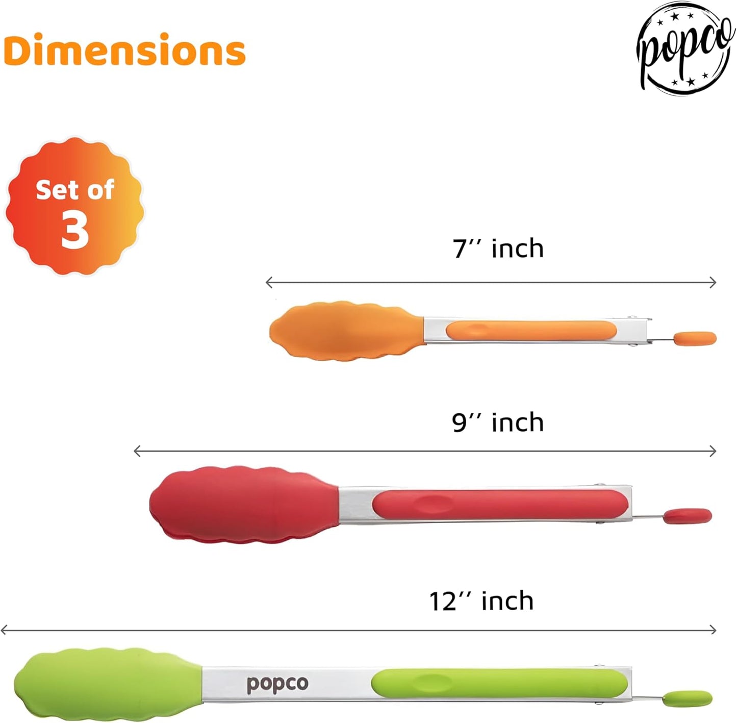 3 Piece Kitchen Tongs Set 7, 9, 12 Inch - Stainless Steel Nonstick Tongs with Silicone Tips - Heat Resistant and Dishwasher Safe for Cooking, Grilling, Salad, and Everyday Serving