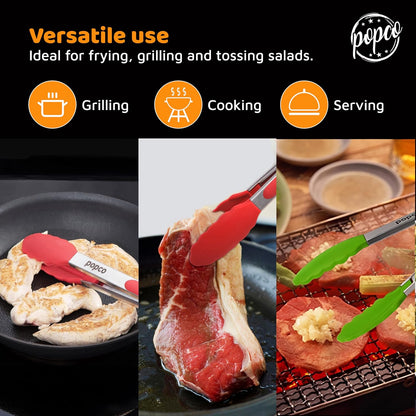 3 Piece Kitchen Tongs Set 7, 9, 12 Inch - Stainless Steel Nonstick Tongs with Silicone Tips - Heat Resistant and Dishwasher Safe for Cooking, Grilling, Salad, and Everyday Serving