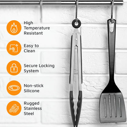 3 Piece Kitchen Tongs Set 7, 9, 12 Inch - Stainless Steel Nonstick Tongs with Silicone Tips - Heat Resistant and Dishwasher Safe for Cooking, Grilling, Salad, and Everyday Serving
