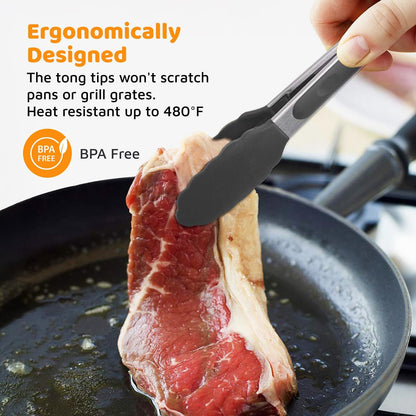 3 Piece Kitchen Tongs Set 7, 9, 12 Inch - Stainless Steel Nonstick Tongs with Silicone Tips - Heat Resistant and Dishwasher Safe for Cooking, Grilling, Salad, and Everyday Serving
