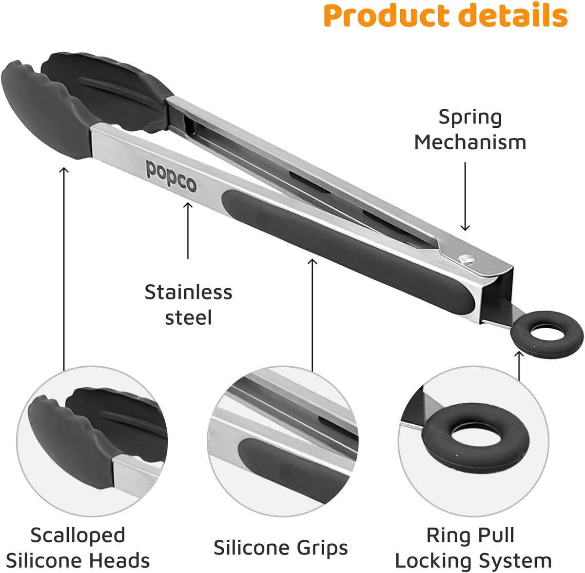 3 Piece Kitchen Tongs Set 7, 9, 12 Inch - Stainless Steel Nonstick Tongs with Silicone Tips - Heat Resistant and Dishwasher Safe for Cooking, Grilling, Salad, and Everyday Serving