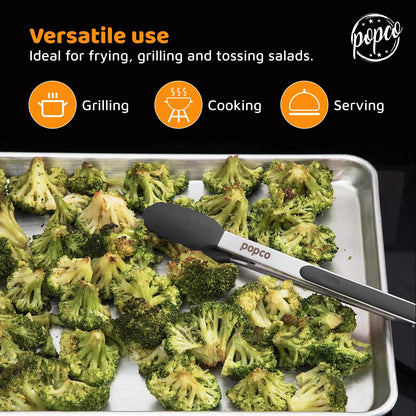3 Piece Kitchen Tongs Set 7, 9, 12 Inch - Stainless Steel Nonstick Tongs with Silicone Tips - Heat Resistant and Dishwasher Safe for Cooking, Grilling, Salad, and Everyday Serving