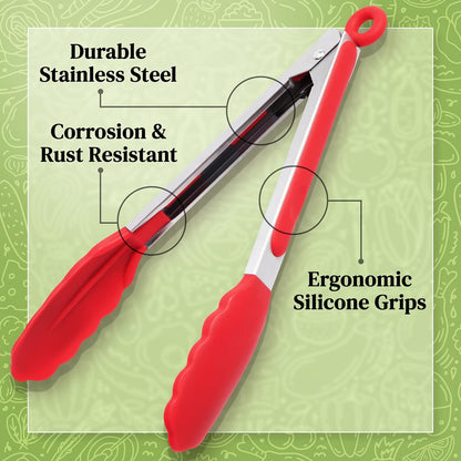 3 Piece Kitchen Tongs Set 7, 9, 12 Inch - Stainless Steel Nonstick Tongs with Silicone Tips - Heat Resistant and Dishwasher Safe for Cooking, Grilling, Salad, and Everyday Serving