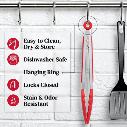 3 Piece Kitchen Tongs Set 7, 9, 12 Inch - Stainless Steel Nonstick Tongs with Silicone Tips - Heat Resistant and Dishwasher Safe for Cooking, Grilling, Salad, and Everyday Serving