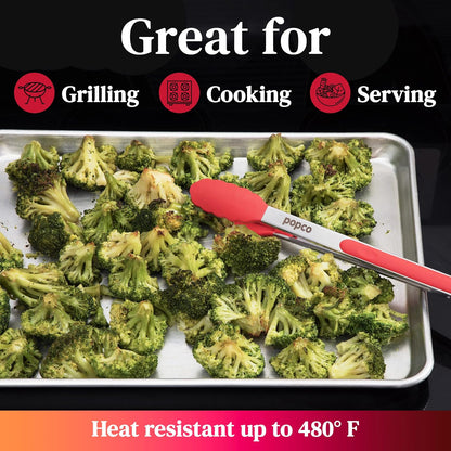 3 Piece Kitchen Tongs Set 7, 9, 12 Inch - Stainless Steel Nonstick Tongs with Silicone Tips - Heat Resistant and Dishwasher Safe for Cooking, Grilling, Salad, and Everyday Serving