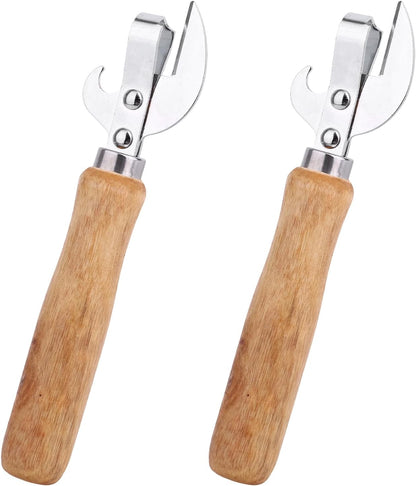 2pcs Japanese Manual Can Opener with Wooden Handle, Simple Vintage Side Cut Stab Hand Held Can Opener, Compact Efficient Old Fashioned Kitchen Tool Gadget Appliance Accessories for Tin Cap Bottles
