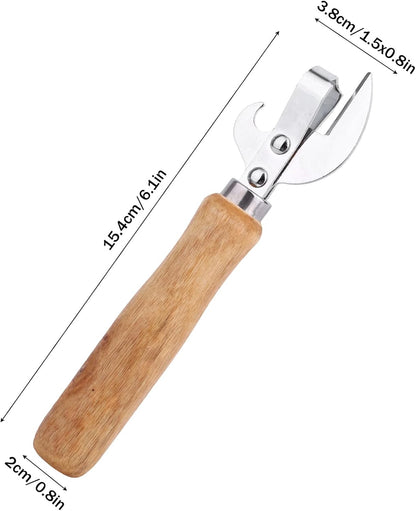 2pcs Japanese Manual Can Opener with Wooden Handle, Simple Vintage Side Cut Stab Hand Held Can Opener, Compact Efficient Old Fashioned Kitchen Tool Gadget Appliance Accessories for Tin Cap Bottles