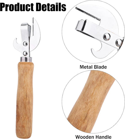 2pcs Japanese Manual Can Opener with Wooden Handle, Simple Vintage Side Cut Stab Hand Held Can Opener, Compact Efficient Old Fashioned Kitchen Tool Gadget Appliance Accessories for Tin Cap Bottles