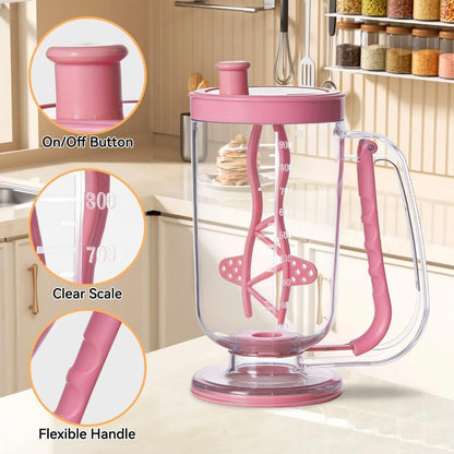Pancake Batter Dispenser with Mixer - No-Drip Squeeze Batter Tool | Great for pancakes, waffles, crepes, muffins, and cupcakes. Built-in mixer blends batter smooth.