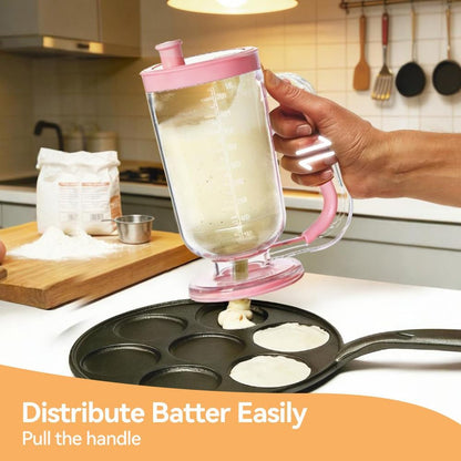 Pancake Batter Dispenser with Mixer - No-Drip Squeeze Batter Tool | Great for pancakes, waffles, crepes, muffins, and cupcakes. Built-in mixer blends batter smooth.