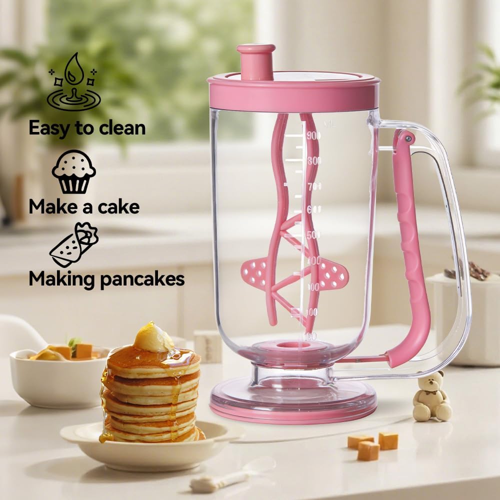 Pancake Batter Dispenser with Mixer - No-Drip Squeeze Batter Tool | Great for pancakes, waffles, crepes, muffins, and cupcakes. Built-in mixer blends batter smooth.