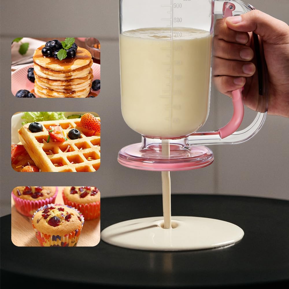 Pancake Batter Dispenser with Mixer - No-Drip Squeeze Batter Tool | Great for pancakes, waffles, crepes, muffins, and cupcakes. Built-in mixer blends batter smooth.