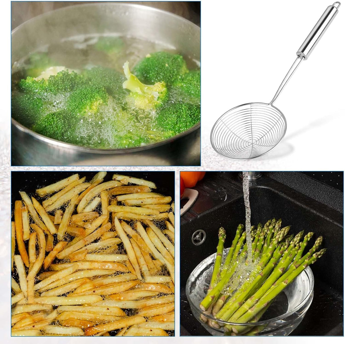 Steel Spider Strainer Skimmer Ladle, 5.5 Inch Pasta Strainer Spoon Strainer Spider Skimmers Kitchen Gadgets Wire Strainer for Kitchen Cooking and Frying