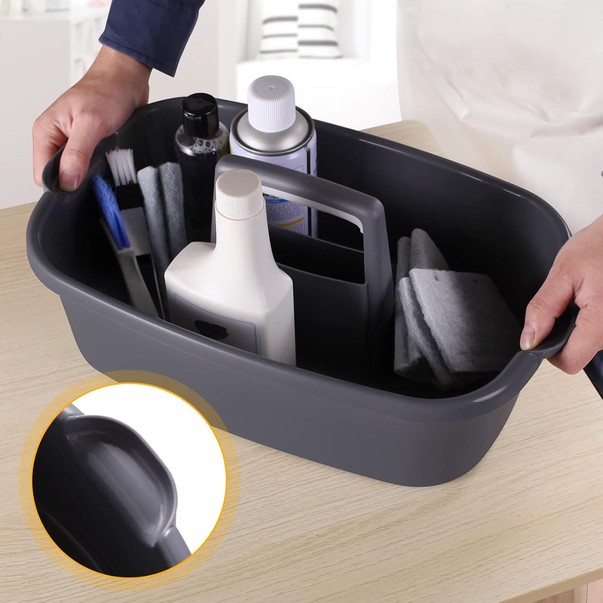 2-Pack Large Gray Cleaning Caddy for Cleaning Supplies with Handle - Portable Plastic Tote Organizer for Shower, Bathroom, Kitchen, Under Sink Storage