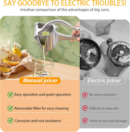 Juicer, Fresh Fruit Juice Extractor Aluminum Alloy, Juice Squeezer Handheld, manual juicer, Easy to Clean with 0.6L Capacity, Heavy Duty Single Press Lemon Squeezer for Lemon, Orange, Grape