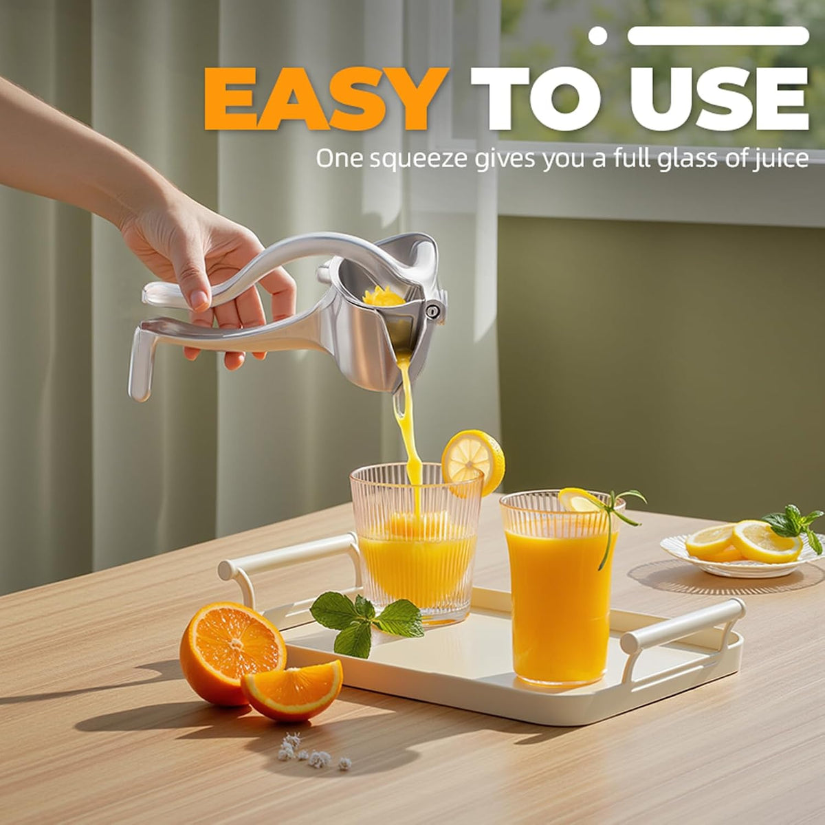 Juicer, Fresh Fruit Juice Extractor Aluminum Alloy, Juice Squeezer Handheld, manual juicer, Easy to Clean with 0.6L Capacity, Heavy Duty Single Press Lemon Squeezer for Lemon, Orange, Grape