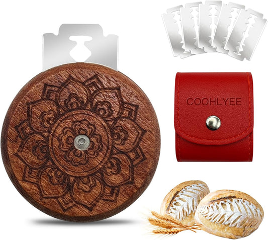 Artisan UFO Bread Lame Cutter for Sourdough Bread Makers, Premium Wooden Sourdough Scoring Tool with CNC Engraved Design, 5 Bread Knife Blades & PU Storage Case for Homemake Lovers Gifts