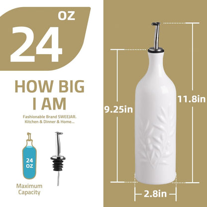 Sweejar Ceramic Olive Oil Dispenser Bottle, 20 Oz Relief Opaque Oil Cruet Protects Oil To Reduce Oxidation, Suitable for Storage Oil, Vinegar, Soy Sauce, Coffee Syrup, Liquids, Set of 1 (Beige)