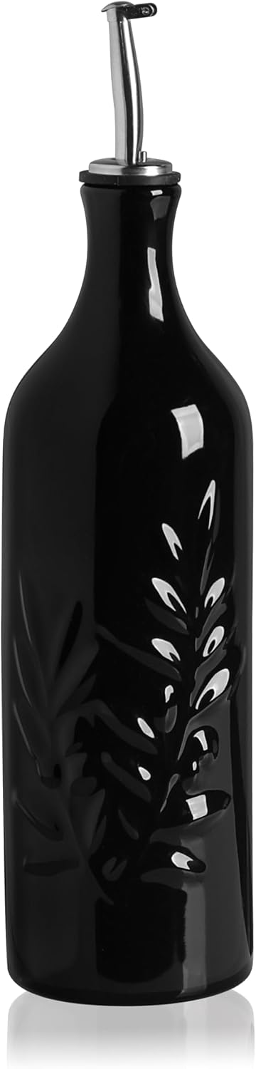 Sweejar Ceramic Olive Oil Dispenser Bottle, 20 Oz Relief Opaque Oil Cruet Protects Oil To Reduce Oxidation, Suitable for Storage Oil, Vinegar, Soy Sauce, Coffee Syrup, Liquids, Set of 1 (Beige)