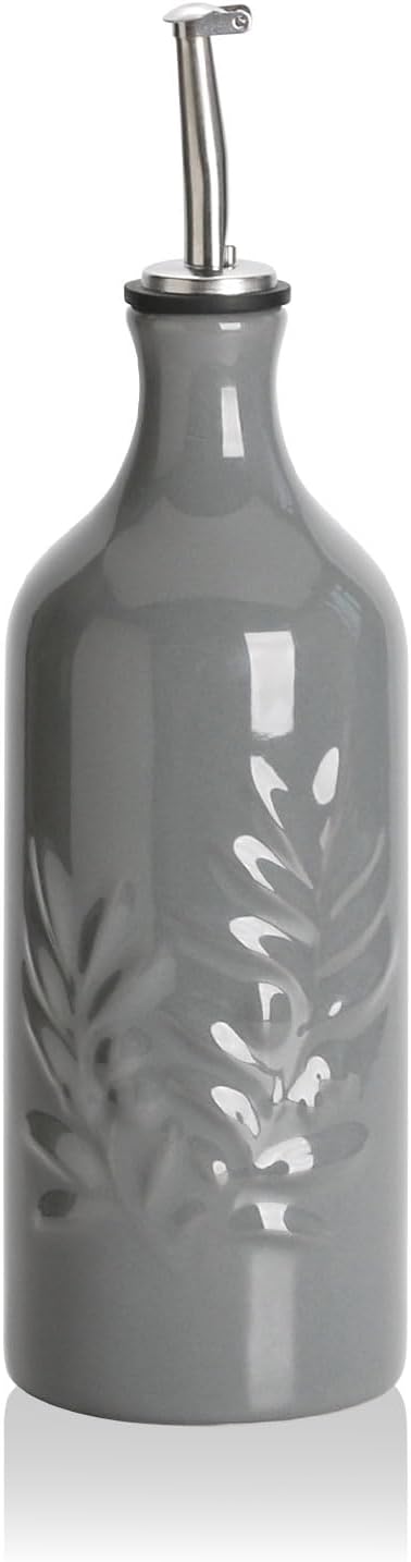 Sweejar Ceramic Olive Oil Dispenser Bottle, 20 Oz Relief Opaque Oil Cruet Protects Oil To Reduce Oxidation, Suitable for Storage Oil, Vinegar, Soy Sauce, Coffee Syrup, Liquids, Set of 1 (Beige)
