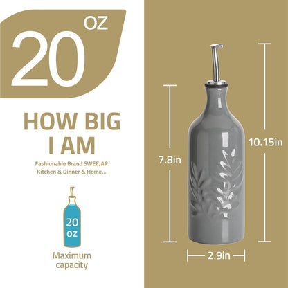Sweejar Ceramic Olive Oil Dispenser Bottle, 20 Oz Relief Opaque Oil Cruet Protects Oil To Reduce Oxidation, Suitable for Storage Oil, Vinegar, Soy Sauce, Coffee Syrup, Liquids, Set of 1 (Beige)