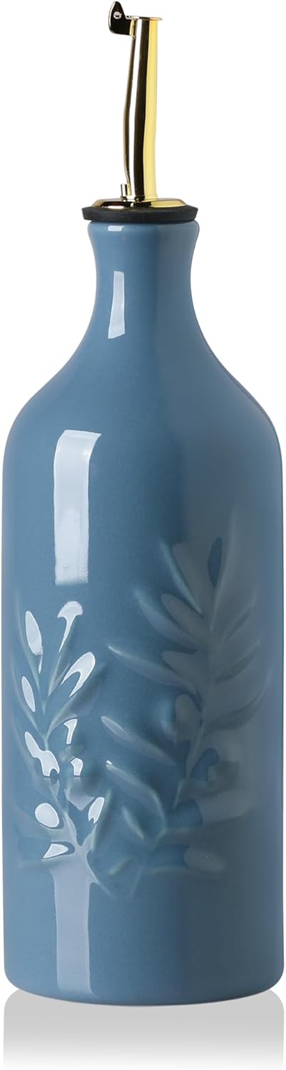Sweejar Ceramic Olive Oil Dispenser Bottle, 20 Oz Relief Opaque Oil Cruet Protects Oil To Reduce Oxidation, Suitable for Storage Oil, Vinegar, Soy Sauce, Coffee Syrup, Liquids, Set of 1 (Beige)
